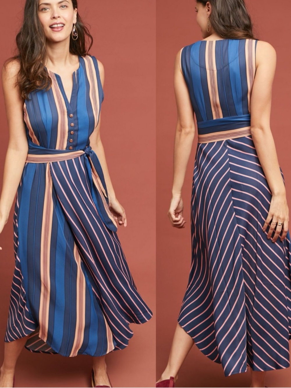 Anthropologie | Atalanta Front Tie Striped Midi Dress